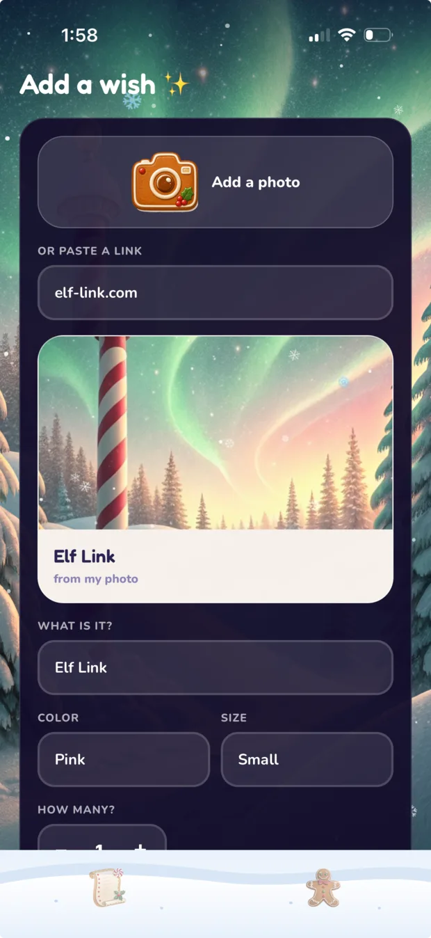 Adding a wish in Elf Link