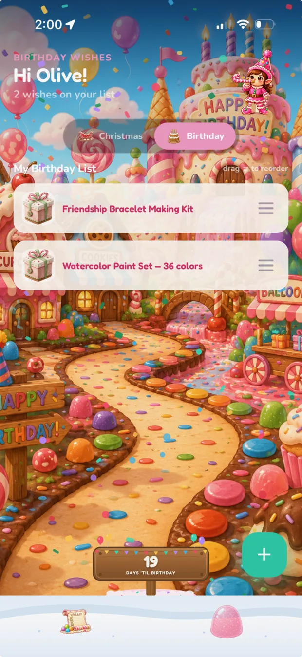 A birthday wishlist in the candyland theme