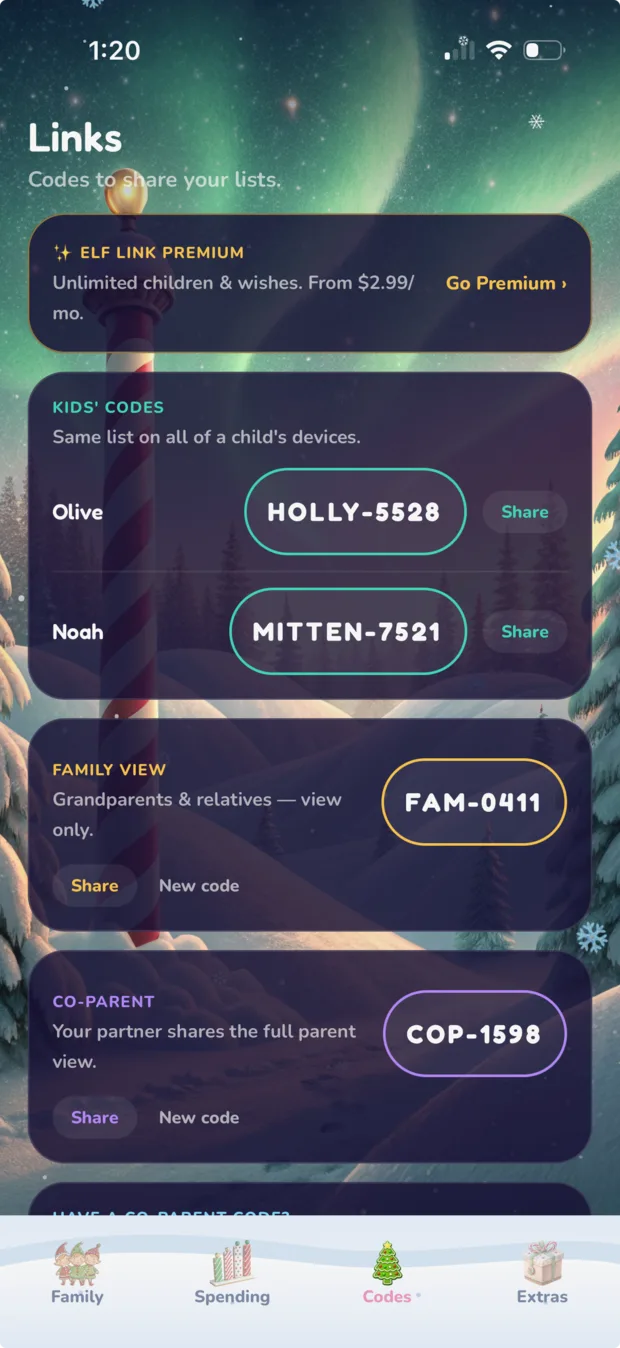 Family sharing codes