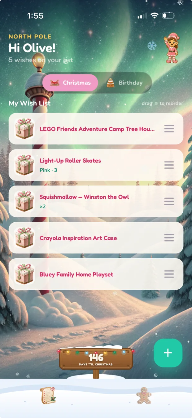 A child’s Christmas wishlist in Elf Link